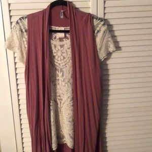 Dusty rose colored sleeveless duster